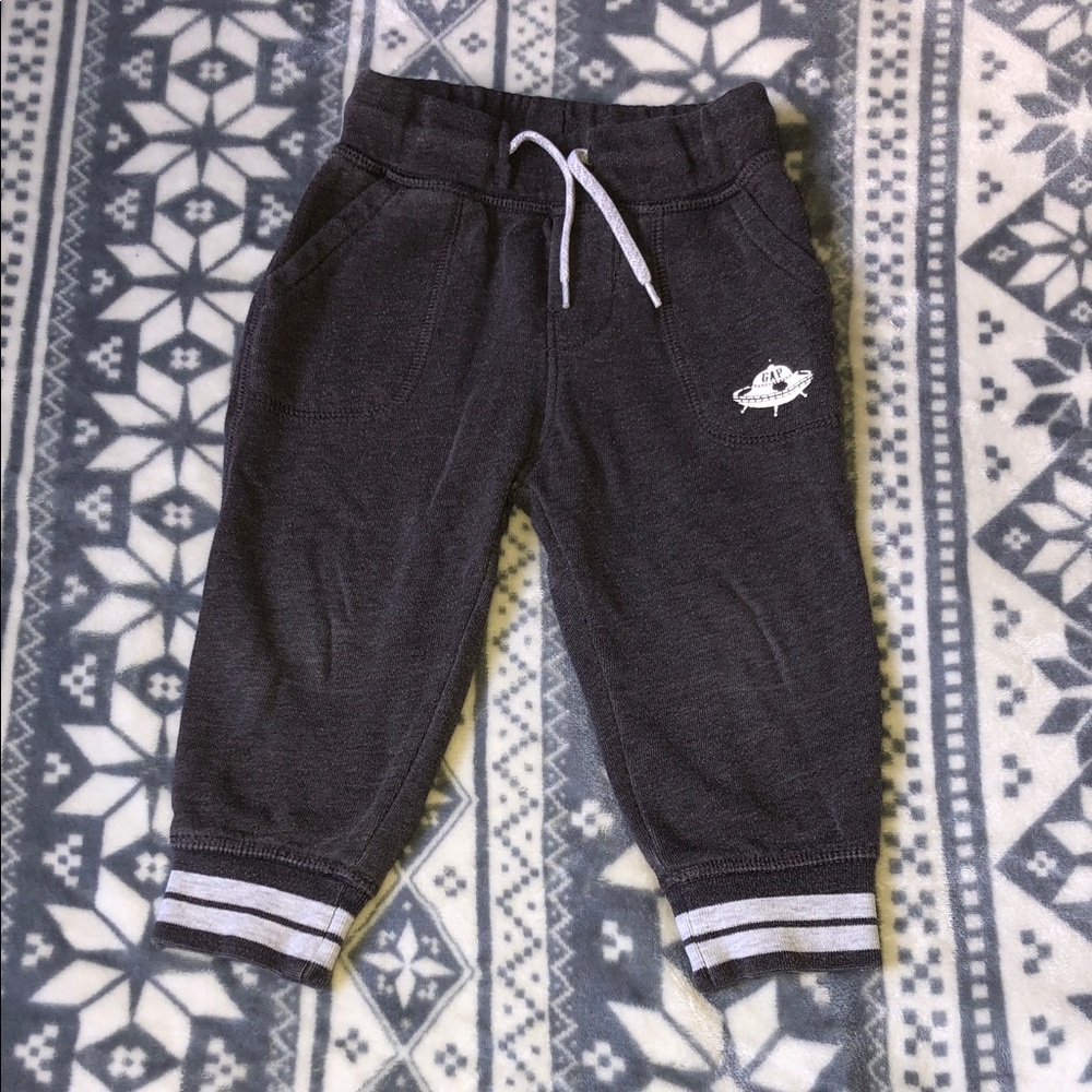 GAP Charcoal Gray Kids Jogger Sweatpants with Striped Cuffs